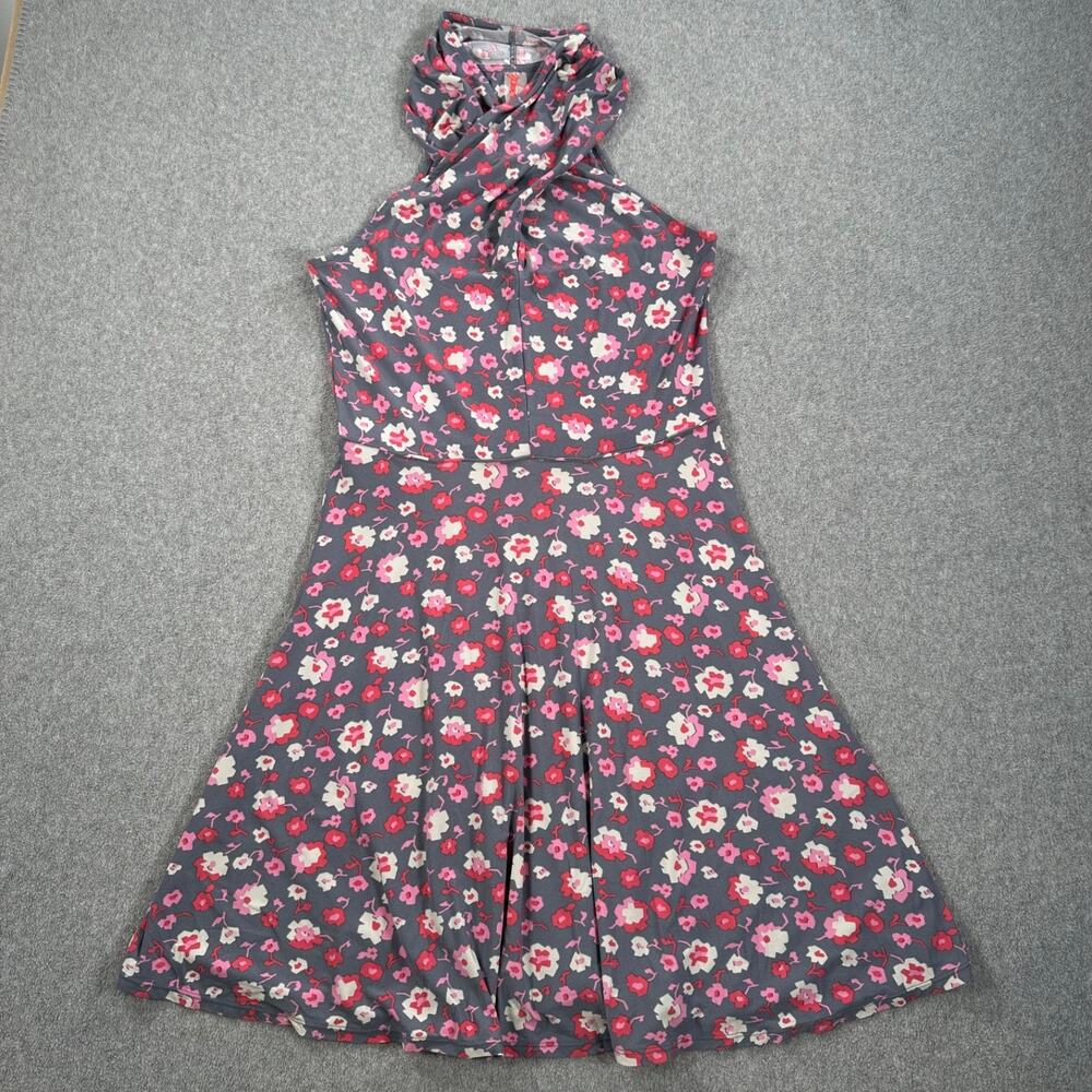 Free People Floral Halter Dress Women's Medium Sleeveless Swing Gray Pink Red